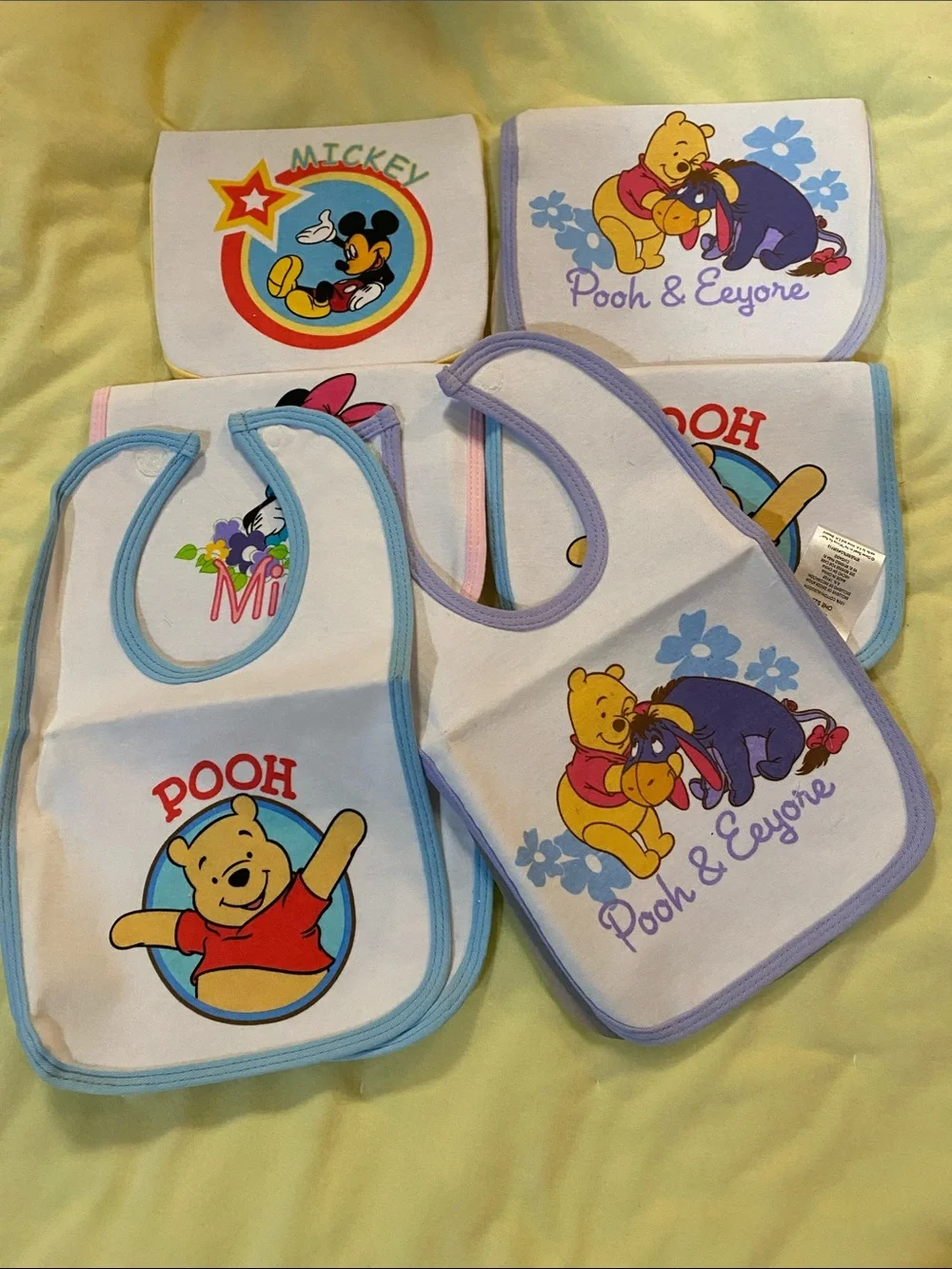 Vintage Disney Baby Bibs Set with Pooh, Minnie & Mickey - White & Pastels NWOT